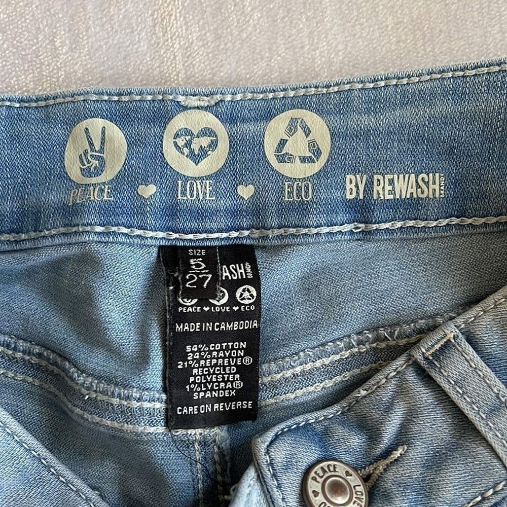 Rewash light wash super high rise peace love eco jean shorts size 5 size 27 - Picture 7 of 10